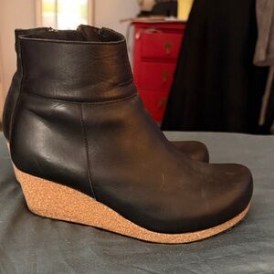 Papillio (Birkenstock ) Black Leather Wedge Boots